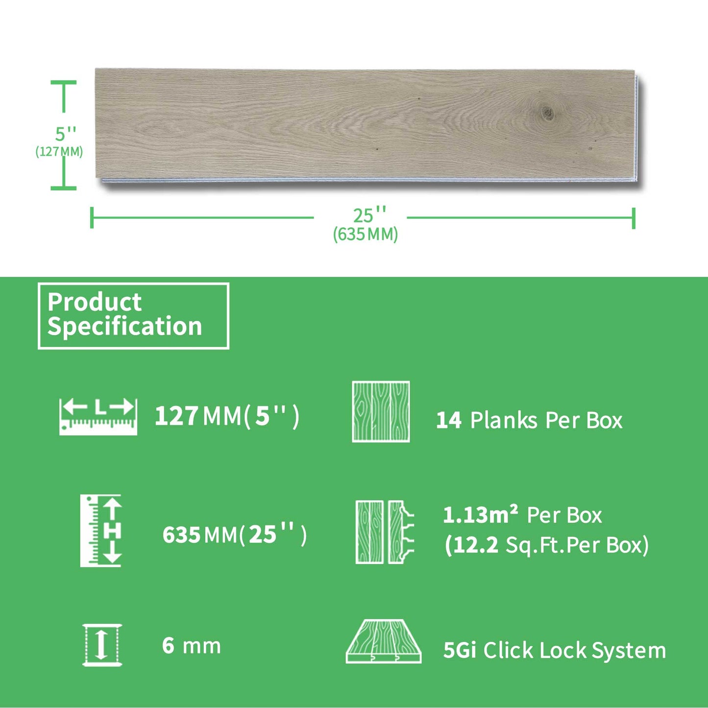 SENTAI S764-25 Waterproof Rigid Core Luxury Vinyl Plank, Natural Wood Grain Feel, Click Lock Floating Floor, 25'' x 5'' x 6mm, 12 Sq.ft (14 pcs/Box), 1093. 6Sq.ft (90 Boxes/Pallet), Ideal for Kitchen, Dining Room, Bedrooms, Living Areas