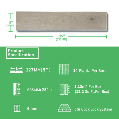 SENTAI S764-25 Waterproof Rigid Core Luxury Vinyl Plank, Natural Wood Grain Feel, Click Lock Floating Floor, 25'' x 5'' x 6mm, 12 Sq.ft (14 pcs/Box), 1093. 6Sq.ft (90 Boxes/Pallet), Ideal for Kitchen, Dining Room, Bedrooms, Living Areas